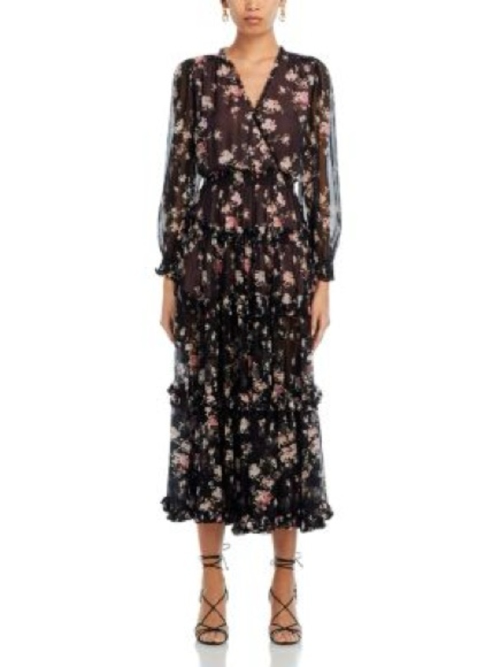 NWT Love Shack Fancy Black Long Sleeve Midi Dress